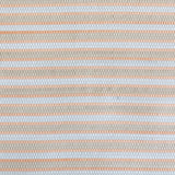 Detail of a woven upholstery leather in a striped coral, tan and white colorway.