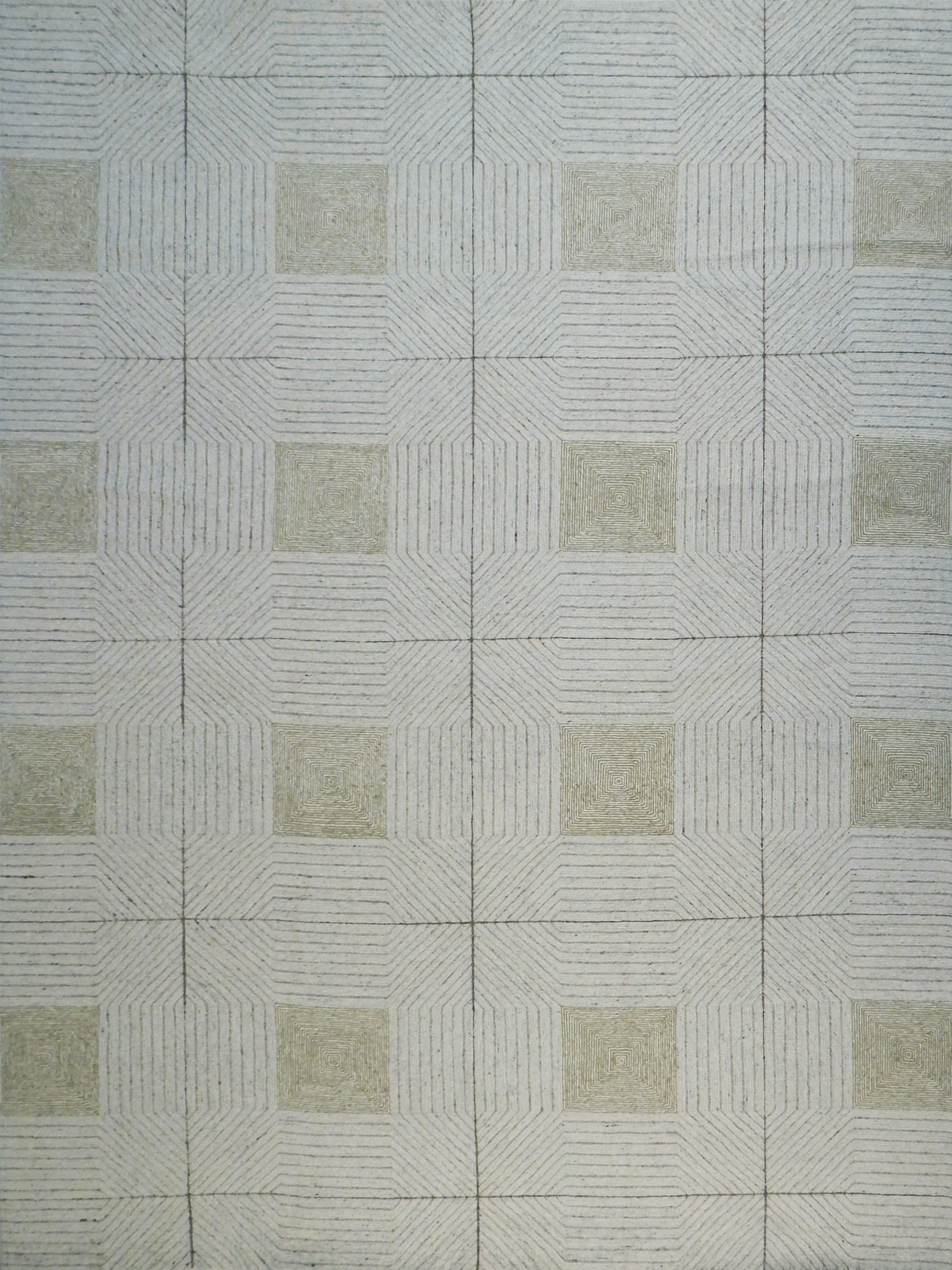 Patterned rug with geometric design on a gray background