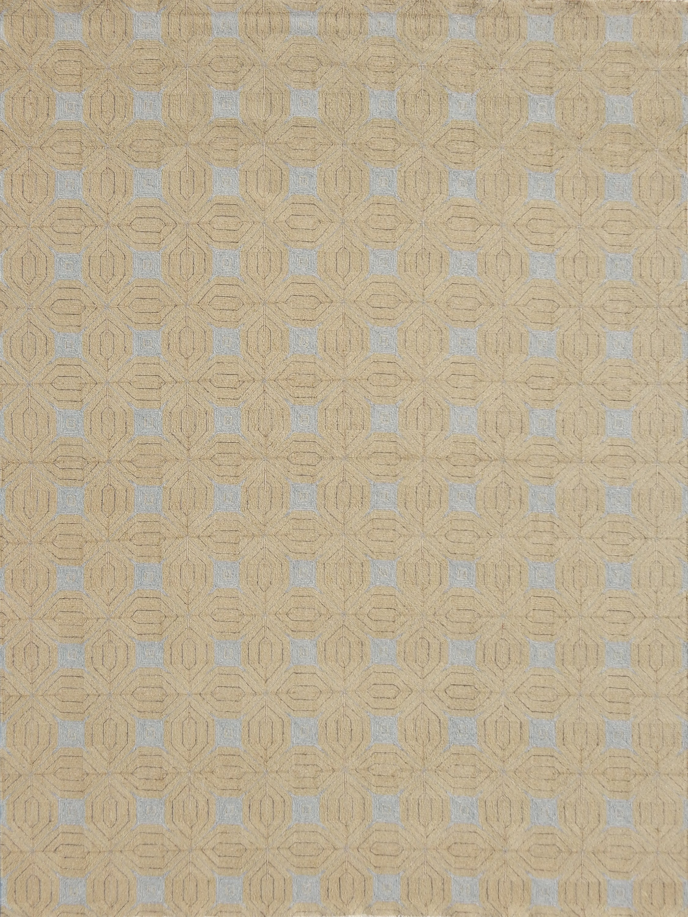 Patterned rug with geometric design on a beige background