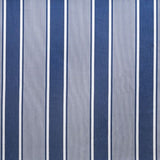 Detail of outdoor fabric in a classic stripe print in navy on a white field.