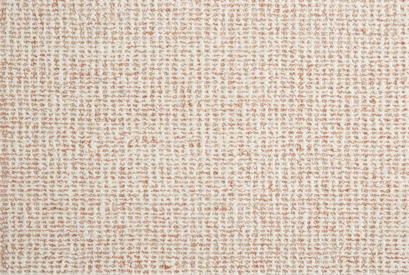 Broadloom carpet swatch, in a textured pink and cream design.