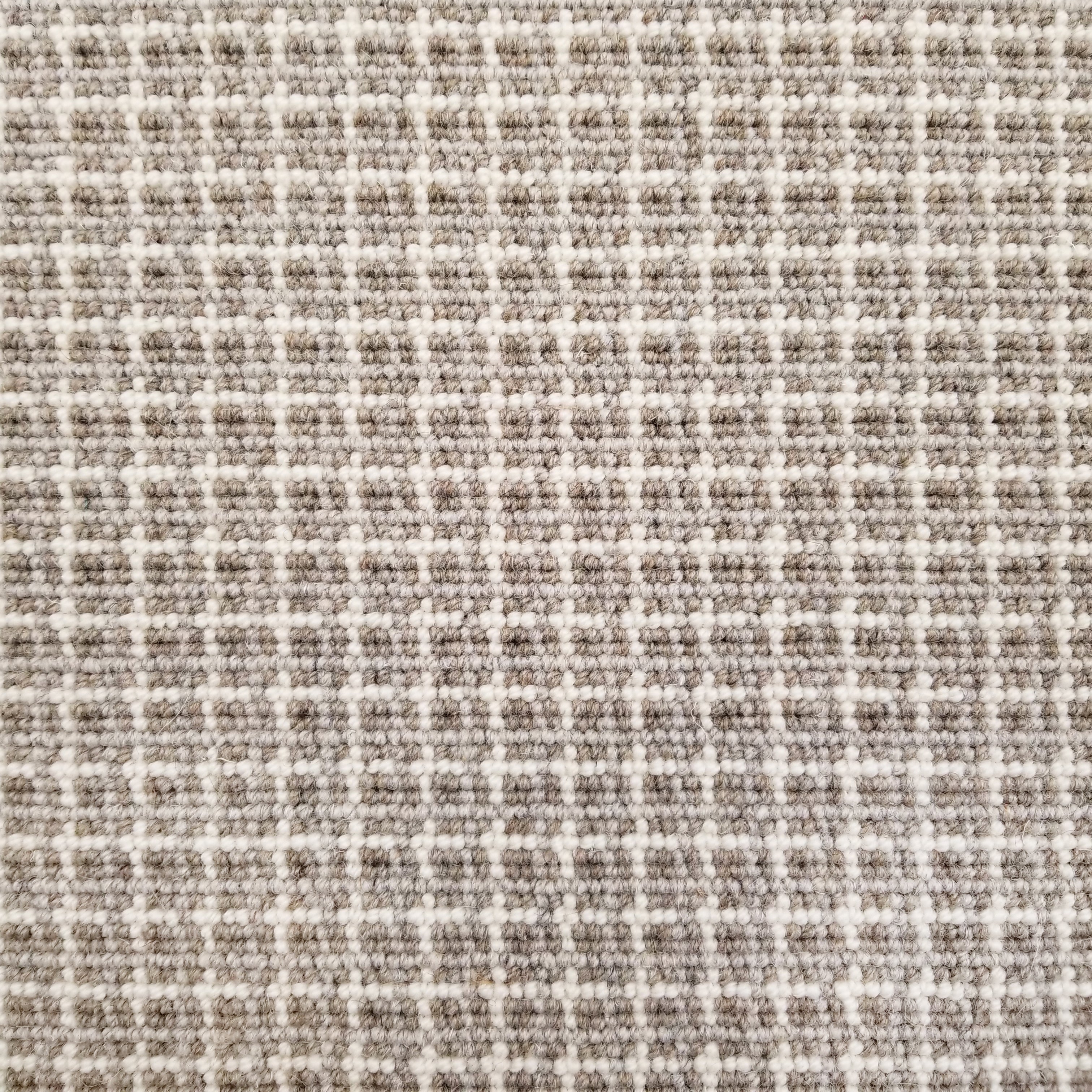Broadloom carpet with plaid design in taupe and beige 