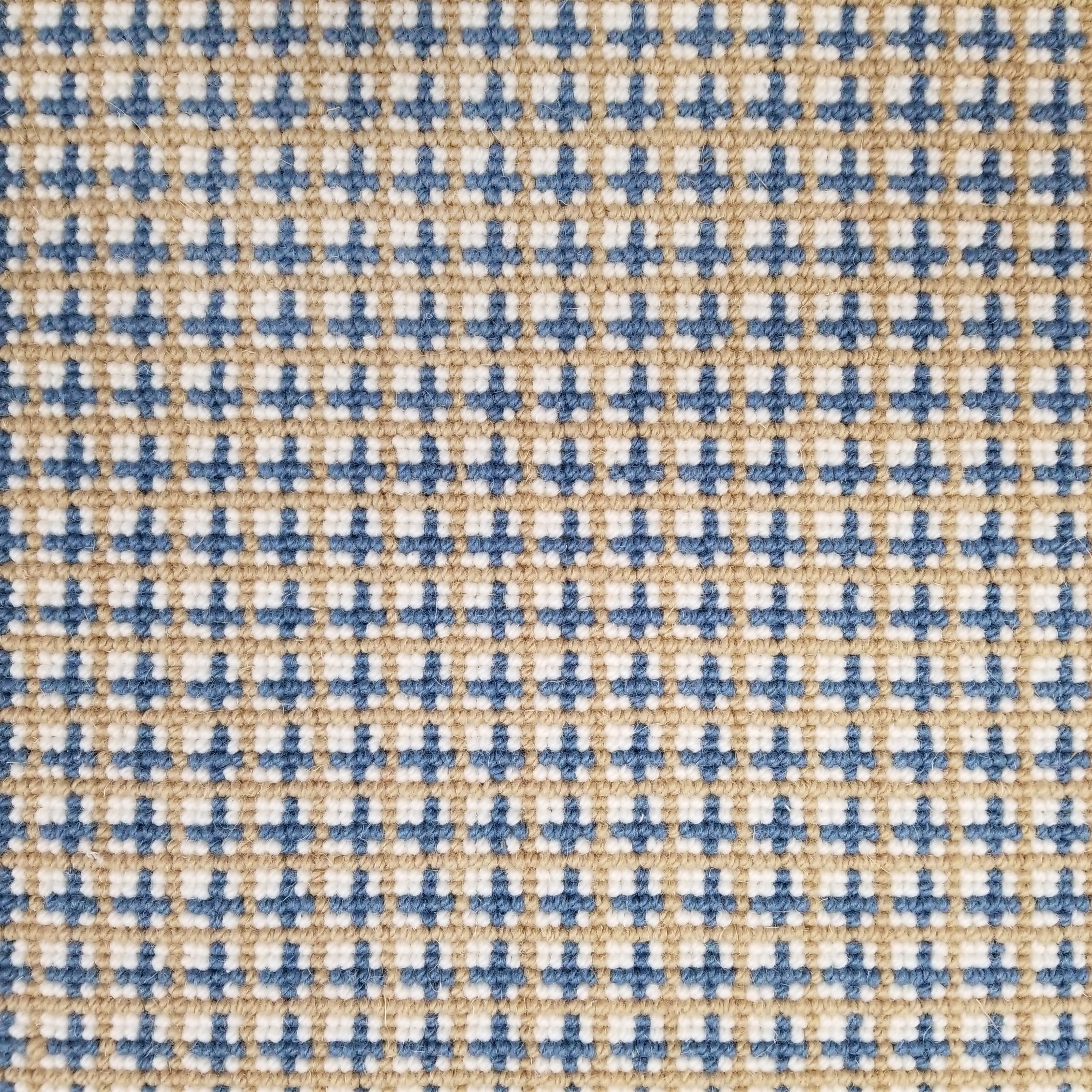 Broadloom carpet with plaid design in blue and beige 
