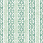 Detail of wallpaper in a geometric stripe print in green and turquoise on a mottled cream field.