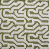 Detail of wallpaper in a playful meandering print in white on an olive field.