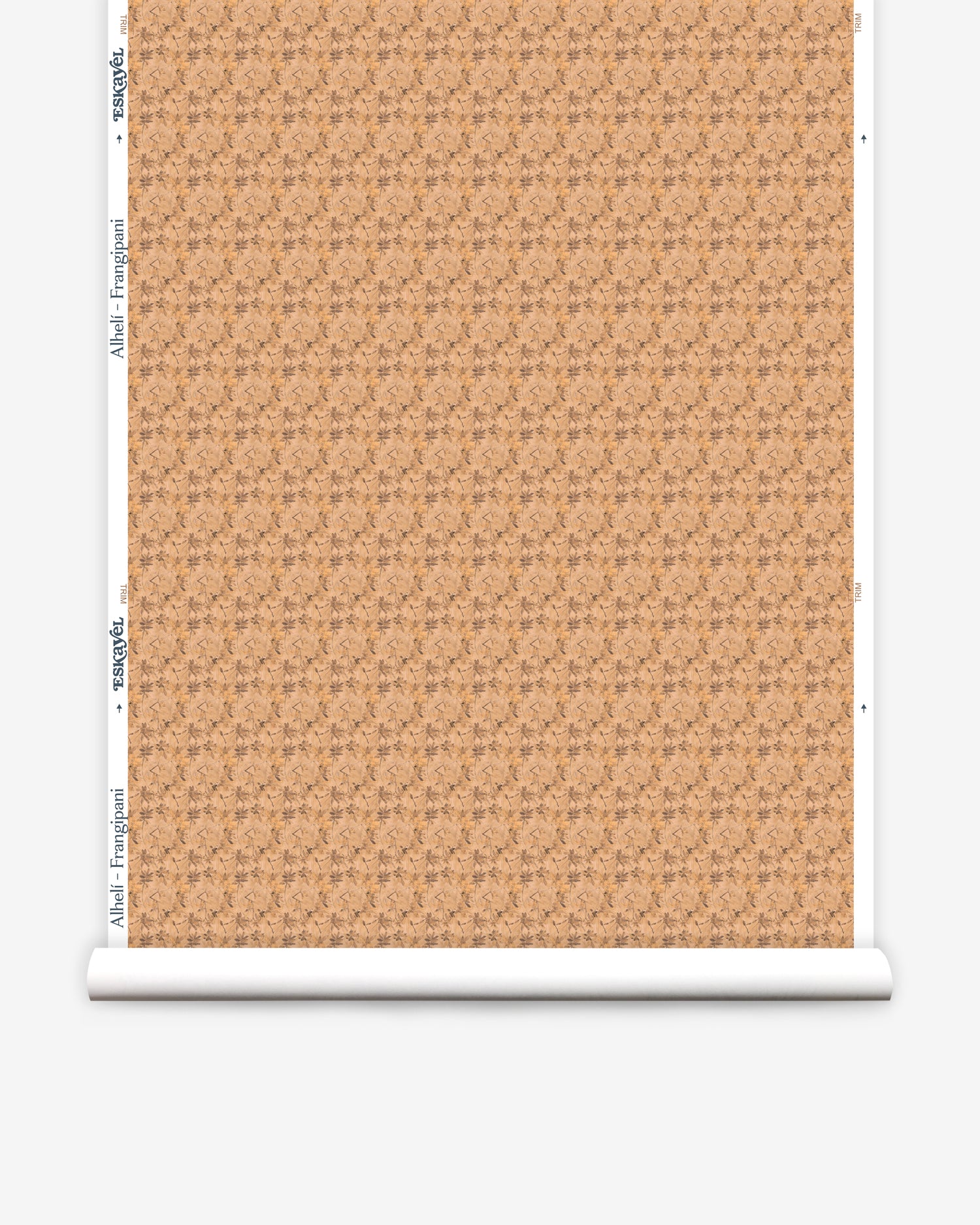 Wallpaper roll with small scale watercolor floral in warm beige.