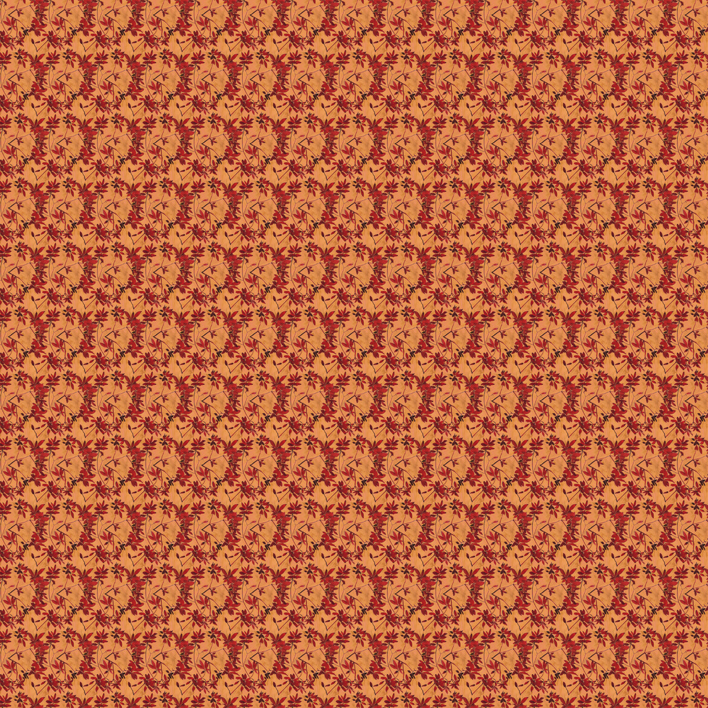 Small scale watercolor floral in red and orange.