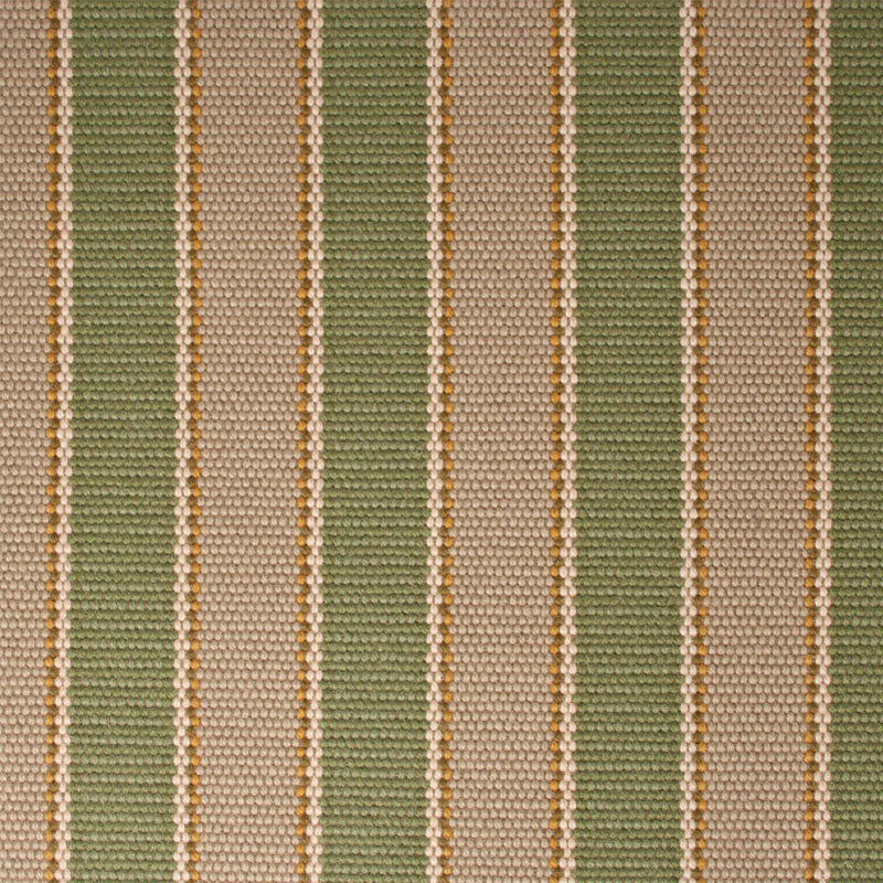 Striped flatweave runner detail in tan and green.