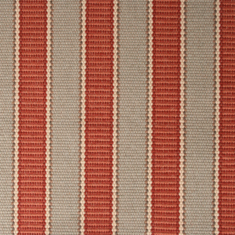 Striped flatweave runner detail in taupe and rust red.