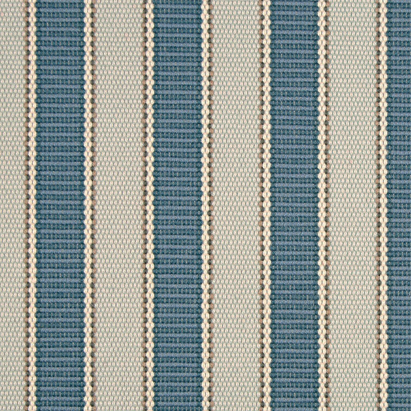 Striped flatweave runner detail in blue and white.