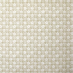 Detail of wallpaper in a floral grid print in white on a tan field.