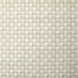 Detail of wallpaper in a floral grid print in white on a tan field.