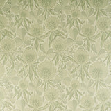 Detail of a sage green tonal botanical design of clover flowers and leaves