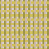 Detail of fabric in an interlocking checked pattern in shades of pink, yellow and sage.