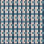 Detail of fabric in an interlocking checked pattern in shades of pink, blue and navy.