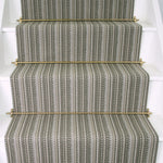 Striped flatweave runner in multi grey shades on white stairs 