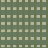 A wallpaper pattern detail in a gridded check pattern in green, sage and taupe.