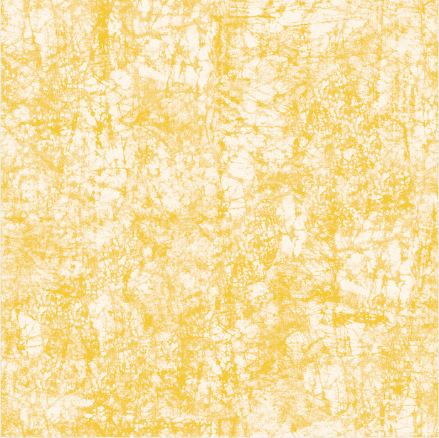 Detail of wallpaper in an organic textural print in yellow on a white field.