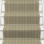 Striped flatweave runner in sage on white staircase