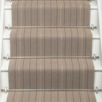 Striped flatweave runner in grey on white staircase