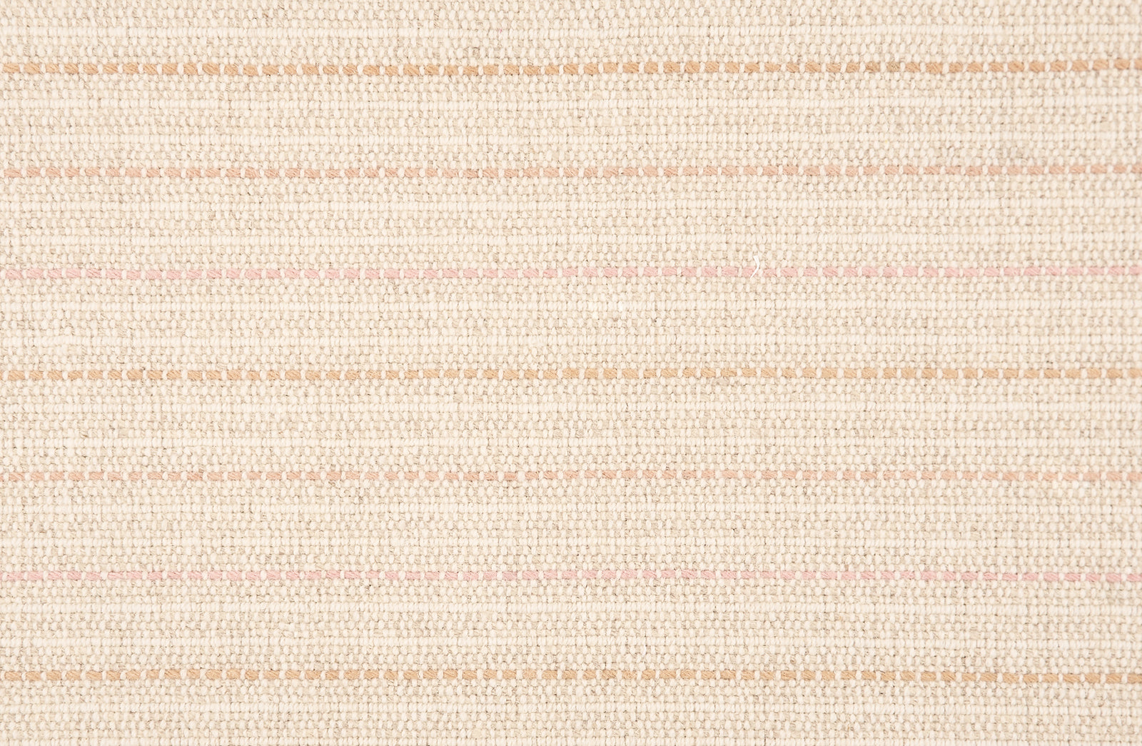 Broadloom carpet with a cream field and widely spaced dashed stripes in shades of pink.