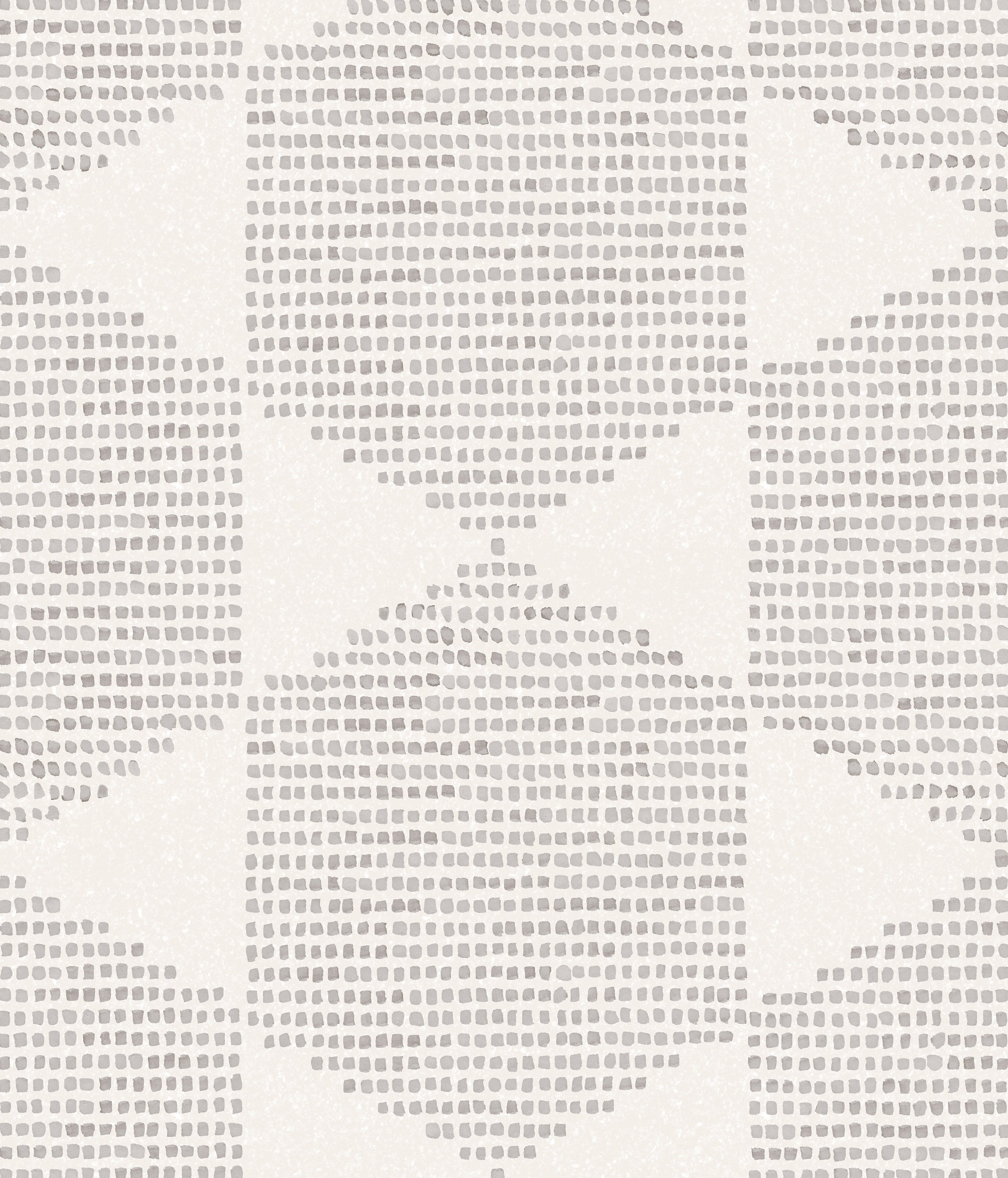 Detail of wallpaper in a geometric star print in light gray on a cream field.