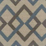 Handknotted rug with geometric pattern with diamond shapes in blue and gray