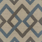 Handknotted rug with geometric pattern with diamond shapes in blue and gray