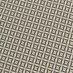 Detail of woven fabric in a geometric grid print in yellow and brown on a cream field.