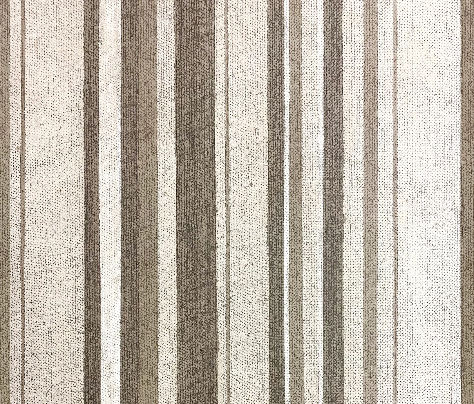 Detail of wallpaper in an irregular stripe print in shades of brown and cream.