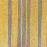 Detail of wallpaper in an irregular stripe print in shades of brown, yellow and coral.