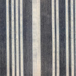 Detail of wallpaper in an irregular stripe print in shades of cream, blue and gray.