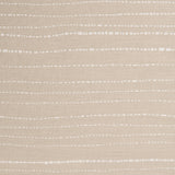 Detail of cotton fabric in a broken stripe pattern in white on a beige field.