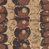 Detail of fabric in a marbled paint print in shades of brown, tan and black.