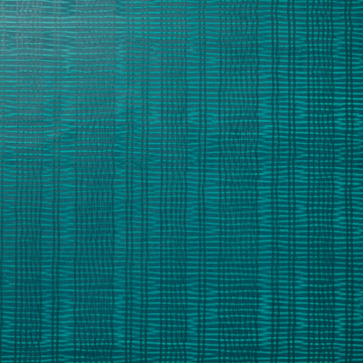 Detail of wallpaper in a textural stripe print in shades of turquoise.