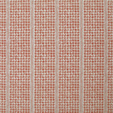 Detail of fabric in a dense repeating stripe and star print in red on a cream field.