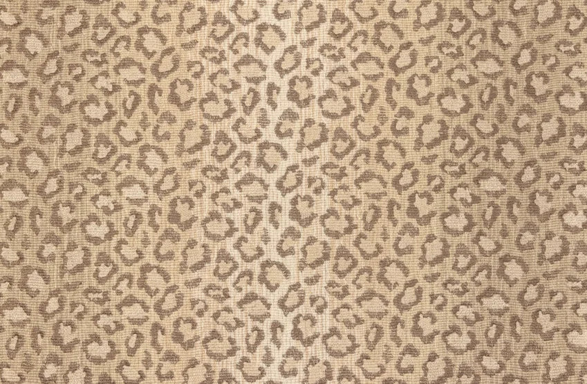 Broadloom carpet swatch in a leopard skin pattern, in tan brown.