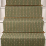 Striped flatweave runner design in green on white staircase