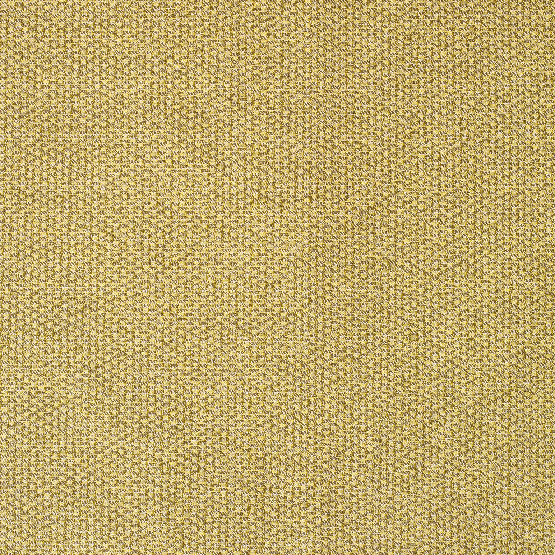 Detail of fabric in a dense checked weave in gold and tan.