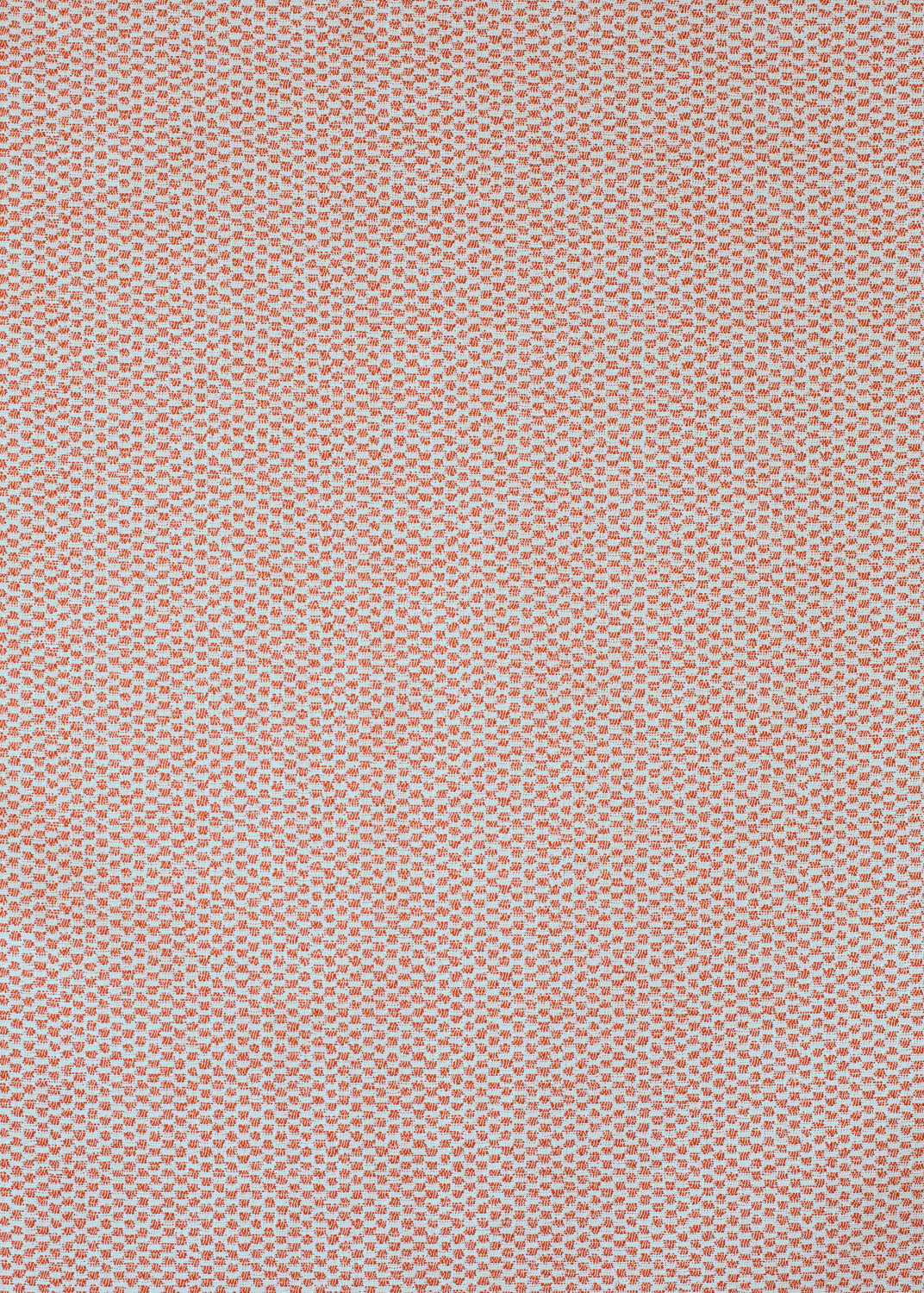 Detail of the reverse side of fabric in a dense checked weave in red and white.