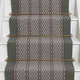 Diamond flatweave runner design in grey on white stairs