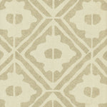 Detail of wallpaper in a geometric lattice print in tan on a cream field.