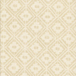 Detail of fabric in a geometric lattice grid in tan on a cream field.