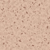 Patterned wallpaper with handsketched floral design in brown on a clay pink field/