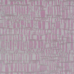 Detail of wallpaper in a textural grid print in shades of purple and gray.