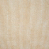 Detail of fabric in a textural basketweave print in tan on a cream field.