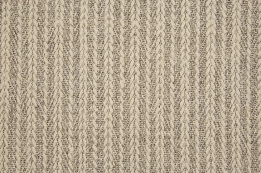 Broadloom carpet swatch in striped woven pattern light grey color