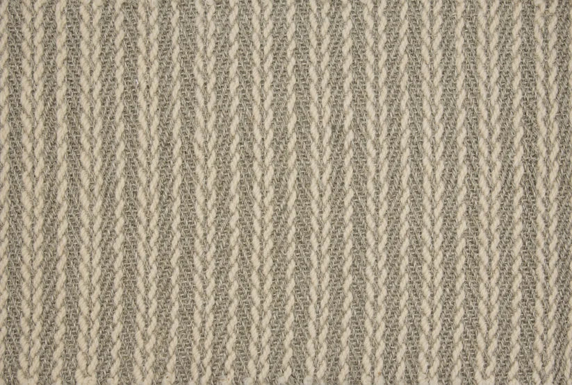 Broadloom carpet swatch in striped woven pattern medium grey color