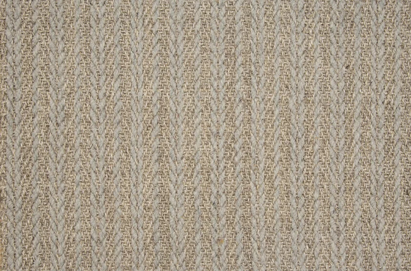 Broadloom carpet swatch in striped woven pattern light grey tan color