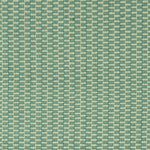 Detail of a hand-woven cotton fabric in a grid pattern in sage and teal.